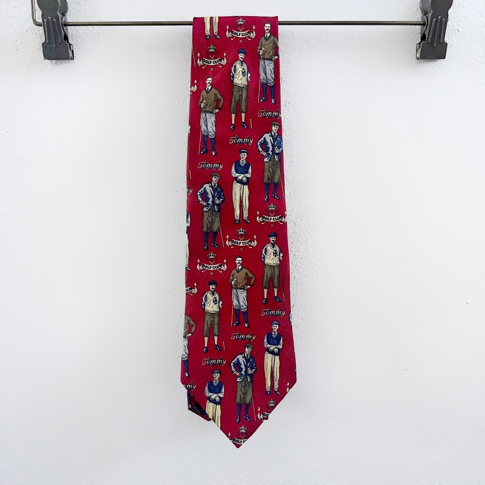 TOMMY HILFIGER Vintage Golfer Golf Club Crew 100%Silk Tie